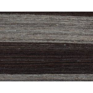 2'x3' Taupe Brown, Natural Wool, Hand Woven, Undyed Flat Weave Kilim, Wide Stripe Design, Sample Oriental Rug FWR526884