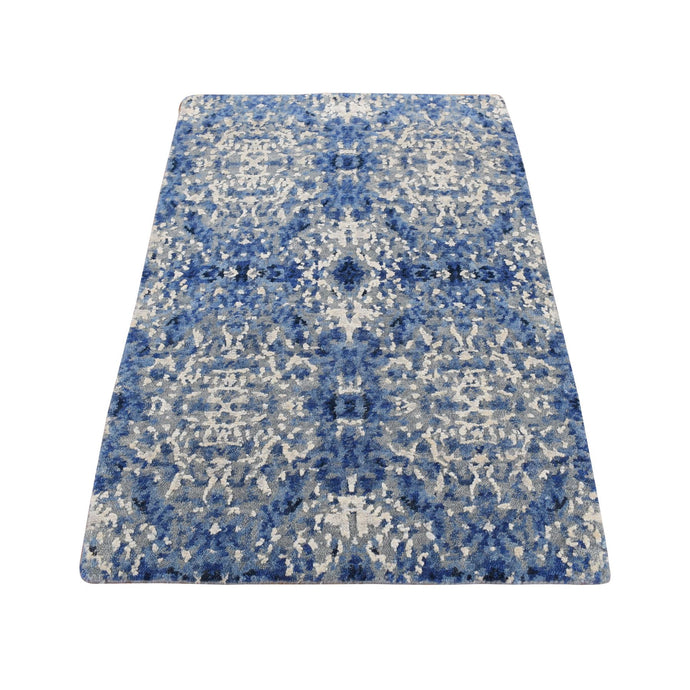 2'x3' Medium Sapphire Blue, Transitional Design, Wool and Silk, Hand Knotted, Sample Oriental Rug FWR526890