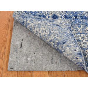 2'x3' Medium Sapphire Blue, Transitional Design, Wool and Silk, Hand Knotted, Sample Oriental Rug FWR526890