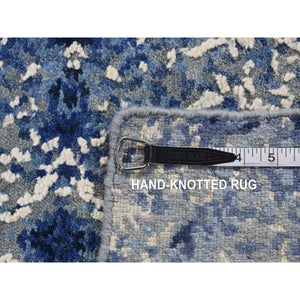2'x3' Medium Sapphire Blue, Transitional Design, Wool and Silk, Hand Knotted, Sample Oriental Rug FWR526890