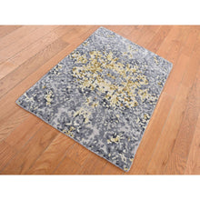 Load image into Gallery viewer, 2&#39;x3&#39; Dim Gray, Modern Abstract Design, Wool and Silk, Hand Knotted, Sample Mat Oriental Rug FWR526896