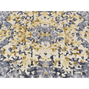 2'x3' Dim Gray, Modern Abstract Design, Wool and Silk, Hand Knotted, Sample Mat Oriental Rug FWR526896
