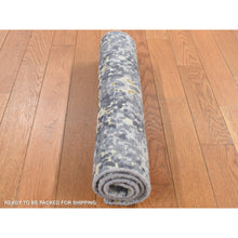 Load image into Gallery viewer, 2&#39;x3&#39; Dim Gray, Modern Abstract Design, Wool and Silk, Hand Knotted, Sample Mat Oriental Rug FWR526896