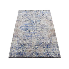 Load image into Gallery viewer, 2&#39;x3&#39;1&quot; Air Force Blue, Silk with Textured Wool, Hand Knotted, ERASED ROSSETS, Sample Mat Oriental Rug FWR526908