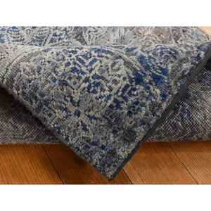 2'x3'1" Air Force Blue, Silk with Textured Wool, Hand Knotted, ERASED ROSSETS, Sample Mat Oriental Rug FWR526908