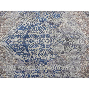 2'x3'1" Air Force Blue, Silk with Textured Wool, Hand Knotted, ERASED ROSSETS, Sample Mat Oriental Rug FWR526908