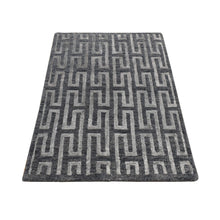 Load image into Gallery viewer, 2&#39;x2&#39;10&quot; Charcoal Gray, Wool and Silk, Modern Roman Key Design, Hand Knotted, Sample Oriental Rug FWR526926