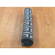 Load image into Gallery viewer, 2&#39;x2&#39;10&quot; Charcoal Gray, Wool And Silk, Modern Roman Key Design, Hand Knotted, Sample Oriental Rug FWR526926