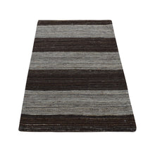 Load image into Gallery viewer, 2&#39;x3&#39; Taupe Brown, Flat Weave Kilim, Wide Stripe Design, Undyed Natural Wool, Hand Woven, Sample Oriental Rug FWR526932