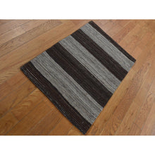 Load image into Gallery viewer, 2&#39;x3&#39; Taupe Brown, Flat Weave Kilim, Wide Stripe Design, Undyed Natural Wool, Hand Woven, Sample Oriental Rug FWR526932