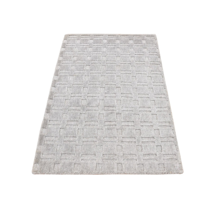 2'x3' Spanish Gray, Hand Loomed, Tone on Tone Design, Pure Wool, Sample Oriental Rug FWR526938
