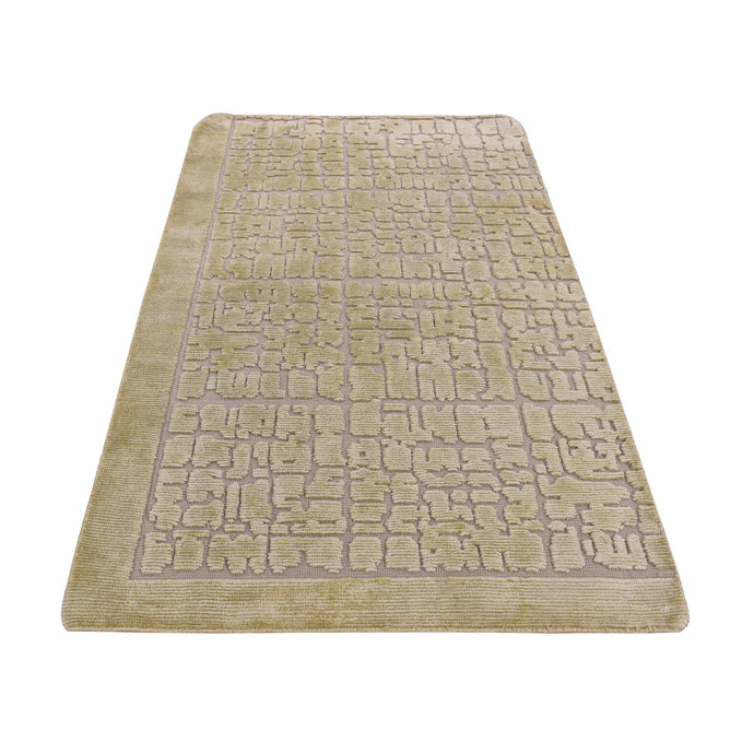 2'x3' Vanilla White, Modern Design, Raised Pile, Hand Knotted, 100% Wool, Sample Oriental Rug FWR526974