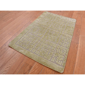 2'x3' Vanilla White, Modern Design, Raised Pile, Hand Knotted, 100% Wool, Sample Oriental Rug FWR526974