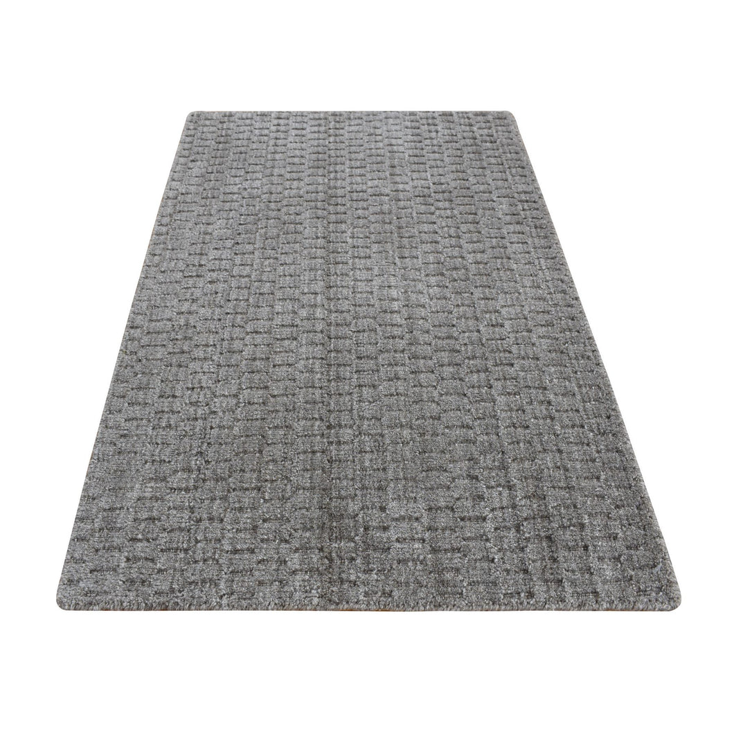 2'x3' Scorpion Gray, Hand Loomed, Tone on Tone Design, 100% Wool, Sample Oriental Rug FWR526980