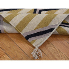 Load image into Gallery viewer, 3&#39;2&quot;x5&#39; Cream Color, Navajo Striped Design, Flat Weave, Hand Woven, Oriental Rug FWR526986