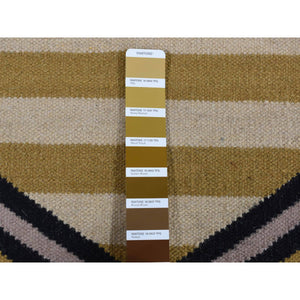 3'2"x5' Cream Color, Navajo Striped Design, Flat Weave, Hand Woven, Oriental Rug FWR526986