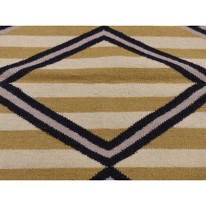 3'2"x5' Cream Color, Navajo Striped Design, Flat Weave, Hand Woven, Oriental Rug FWR526986