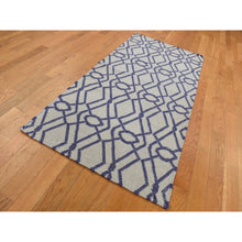 Load image into Gallery viewer, 2&#39;6&#39;&#39;x6&#39; Ice Blue, Hand Woven, Durie Kilim, Geometric Design, Wool, Flat Weave, Reversible, Runner Oriental Rug FWR526992