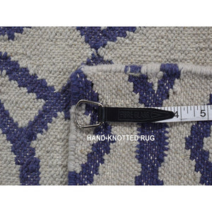 2'6''x6' Ice Blue, Hand Woven, Durie Kilim, Geometric Design, Wool, Flat Weave, Reversible, Runner Oriental Rug FWR526992