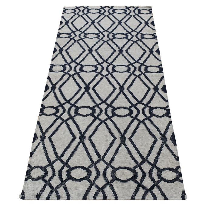 2'9''x6' Goose Gray, Wool, Flat Weave, Hand Woven, Durie Kilim, Geometric Design, Reversible, Runner Oriental Rug FWR527004
