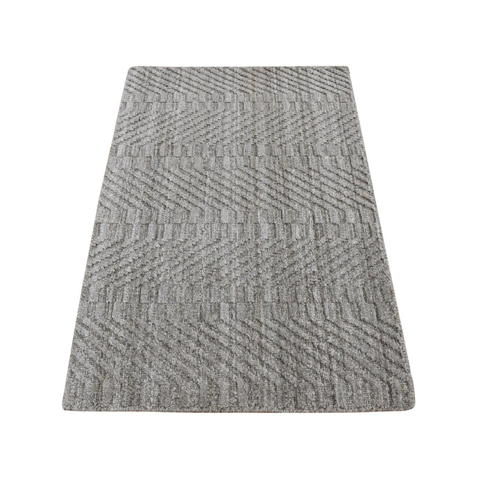 2'x3' Taupe Gray, Tone on Tone Chevron Design, Hand Loomed, 100% Wool, Oriental Rug FWR527010