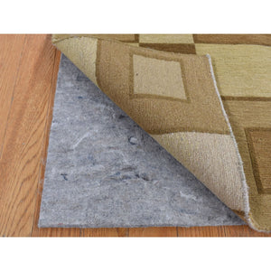 1'10"x2'10" Tan Brown, Modern Nepali Squares Design, 100% Wool, Hand Knotted, Oriental Rug FWR527016