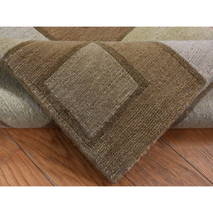1'10"x2'10" Tan Brown, Modern Nepali Squares Design, 100% Wool, Hand Knotted, Oriental Rug FWR527016