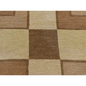 1'10"x2'10" Tan Brown, Modern Nepali Squares Design, 100% Wool, Hand Knotted, Oriental Rug FWR527016