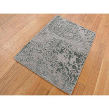 Load image into Gallery viewer, 2&#39;x3&#39; Timberwolf Gray, Wool and Silk, Heriz Broken and Erased Design, Handmade, Hand Knotted, Sample Oriental Rug FWR527022