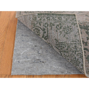 2'x3' Timberwolf Gray, Wool and Silk, Heriz Broken and Erased Design, Handmade, Hand Knotted, Sample Oriental Rug FWR527022