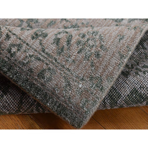 2'x3' Timberwolf Gray, Wool and Silk, Heriz Broken and Erased Design, Handmade, Hand Knotted, Sample Oriental Rug FWR527022