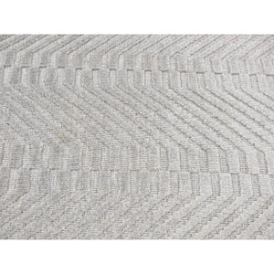 2'x3' Goose Gray, Tone on Tone Chevron Design, Hand Loomed, Wool and Silk, Oriental Rug FWR527028