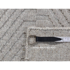 2'x3' Goose Gray, Tone on Tone Chevron Design, Hand Loomed, Wool and Silk, Oriental Rug FWR527028