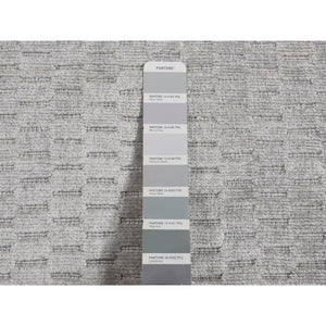 2'x3' Timberwolf Gray, Wool and Silk, Tone on Tone Design, Hand Loomed, Oriental Rug FWR527034