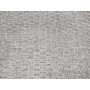 2'x3' Timberwolf Gray, Wool and Silk, Tone on Tone Design, Hand Loomed, Oriental Rug FWR527034