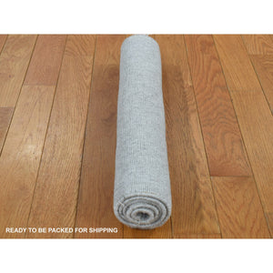 2'x3' Timberwolf Gray, Wool and Silk, Tone on Tone Design, Hand Loomed, Oriental Rug FWR527034