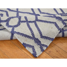 Load image into Gallery viewer, 3&#39;1&quot;x5&#39;2&quot; Ice Blue, Durie Kilim Flat Weave, Geometric Design, Hand Woven, Reversible, 100% Wool, Oriental Rug FWR527046