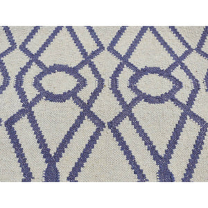 3'1"x5'2" Ice Blue, Durie Kilim Flat Weave, Geometric Design, Hand Woven, Reversible, 100% Wool, Oriental Rug FWR527046