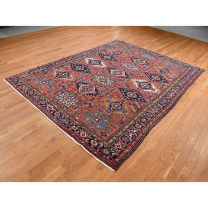 8'x10'7" Persian Red, Antique Persian Karajeh, All Over Repetitive Geometric Medallions, Full Pile, Soft and Professionally Cleaned, Hand Knotted, Pure Wool, Oriental Rug FWR527058
