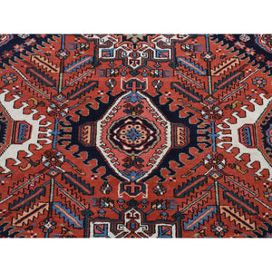 8'x10'7" Persian Red, Antique Persian Karajeh, All Over Repetitive Geometric Medallions, Full Pile, Soft and Professionally Cleaned, Hand Knotted, Pure Wool, Oriental Rug FWR527058