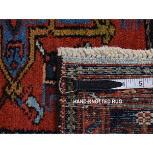 8'x10'7" Persian Red, Antique Persian Karajeh, All Over Repetitive Geometric Medallions, Full Pile, Soft and Professionally Cleaned, Hand Knotted, Pure Wool, Oriental Rug FWR527058