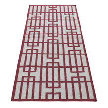 Load image into Gallery viewer, 2&#39;5&quot;x6&#39;1&quot; Alabama Crimson Red, 100% Wool, Hand Woven, Flat Weave Reversible Kilim, Geometrical Line Design, Runner Oriental Rug FWR527076