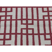 Load image into Gallery viewer, 2&#39;5&quot;x6&#39;1&quot; Alabama Crimson Red, 100% Wool, Hand Woven, Flat Weave Reversible Kilim, Geometrical Line Design, Runner Oriental Rug FWR527076