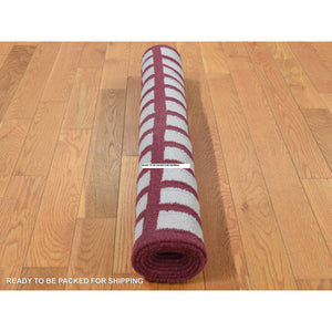 2'5"x6'1" Alabama Crimson Red, 100% Wool, Hand Woven, Flat Weave Reversible Kilim, Geometrical Line Design, Runner Oriental Rug FWR527076