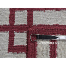 Load image into Gallery viewer, 2&#39;5&quot;x6&#39;1&quot; Alabama Crimson Red, 100% Wool, Hand Woven, Flat Weave Reversible Kilim, Geometrical Line Design, Runner Oriental Rug FWR527076