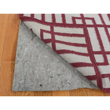 Load image into Gallery viewer, 2&#39;5&quot;x6&#39;1&quot; Alabama Crimson Red, Flat Weave Reversible Kilim, Geometrical Line Design, 100% Wool, Hand Woven, Runner Oriental Rug FWR527082
