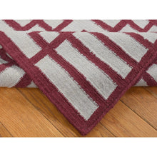 Load image into Gallery viewer, 2&#39;5&quot;x6&#39;1&quot; Alabama Crimson Red, Flat Weave Reversible Kilim, Geometrical Line Design, 100% Wool, Hand Woven, Runner Oriental Rug FWR527082