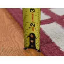 Load image into Gallery viewer, 2&#39;5&quot;x6&#39;1&quot; Alabama Crimson Red, Flat Weave Reversible Kilim, Geometrical Line Design, 100% Wool, Hand Woven, Runner Oriental Rug FWR527082