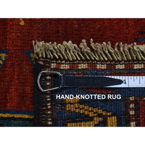 4'6"x6'7" Midnight Blue with a Mix of Red, Antique North West Persian with Double Medallion Design, Geometric Design, Clean and in Excellent Condition, 100% Wool, Hand Knotted, Oriental Rug FWR469812