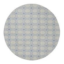 Load image into Gallery viewer, 9&#39;8&quot;x9&#39;8&quot; Spring White, 100% Wool, Hand Woven, Flat Weave Durie Kilim, Geometric Design, Reversible, Round Oriental Rug FWR527172